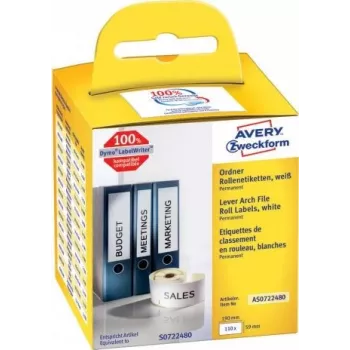 Avery Zweckform - Etiquetas de archivo de palanca rectangulares de papel adhesivo permanente - blanco - 59 x 190 mm 110 etiqueta(s) (1 rollo(s) x 110) (AS0722480)