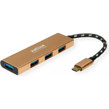 ROLINE 14.02.5049-5 - USB 3.2 Gen 1 (3.1 Gen 1) Type-C - USB 3.2 Gen 1 (3.1 Gen 1) Type-C - 5000 Mbit/s - Oro - Acrilonitrilo butadieno estireno (ABS) - Aluminio - Cable redondo