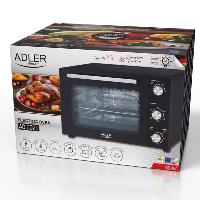 Horno eléctrico Adler AD 6025 — capacidad 35 L, 1500 W, negro