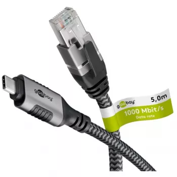 Goobay 70752 cable Ethernet de USB-C 3.1 a RJ45, Cat6 F/UTP, 5 m, negro/plateado