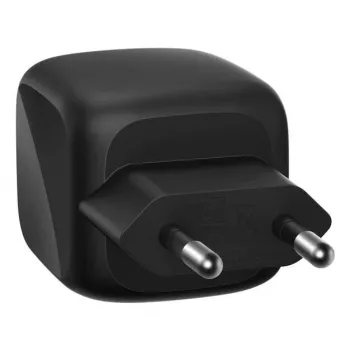 Cargador rápido AC de interior Belkin WCH019kqBK — 2× USB‑C, negro, protección OVP/OC/OT/SC