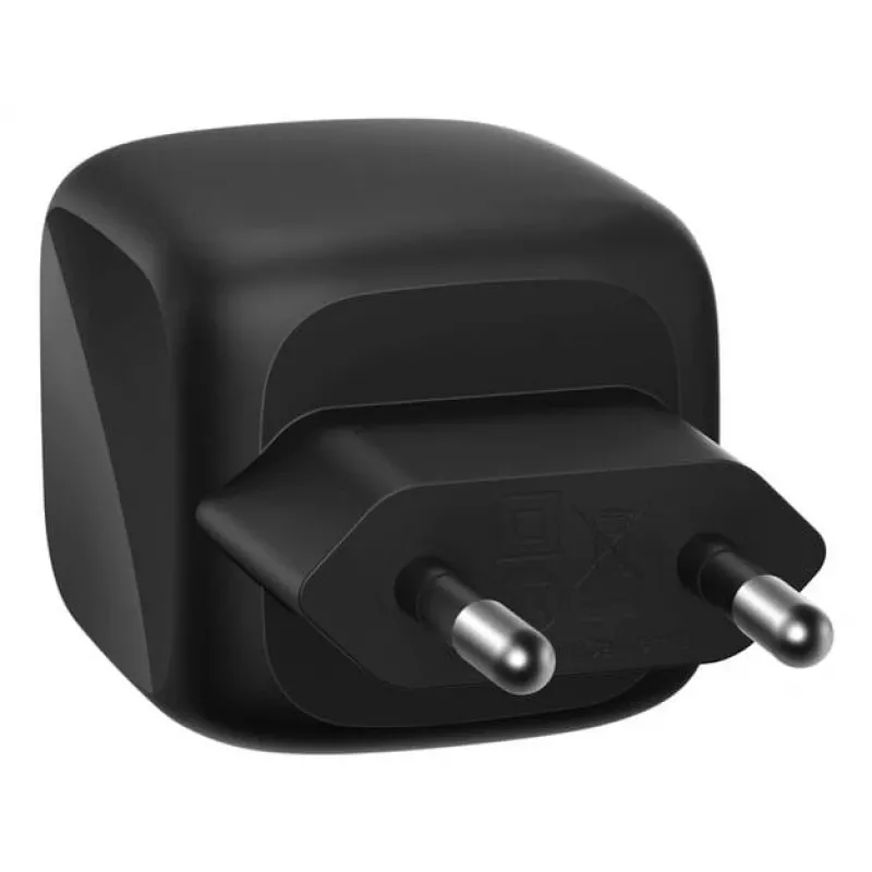 Cargador rápido AC de interior Belkin WCH019kqBK — 2× USB‑C, negro, protección OVP/OC/OT/SC