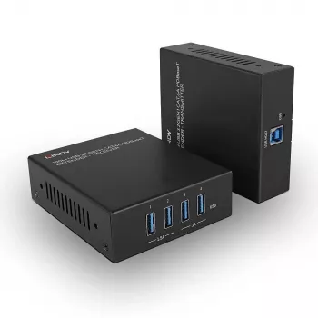 Extensor Lindy 100m USB 3.2 Gen 1 Cat.6A HDBaseT, emisor y receptor, cableado, 100 m, Cat6a, Negro, Metal
