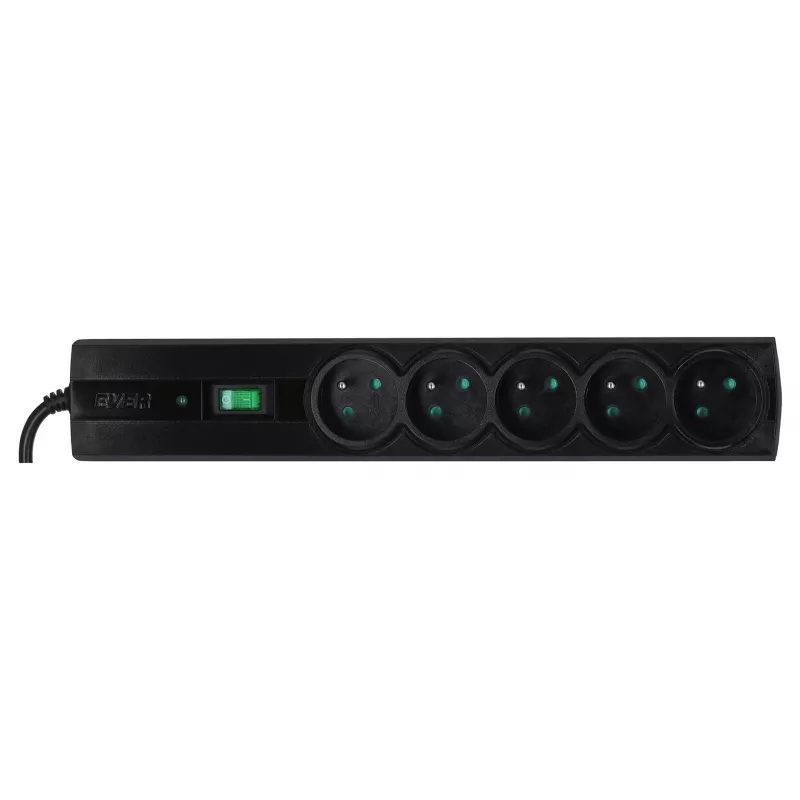 EVER Classic T/LZ09-CLA030/0000 protector contra sobretensiones, 5 tomas, 3 m, 250 V, protección infantil, LED, negro