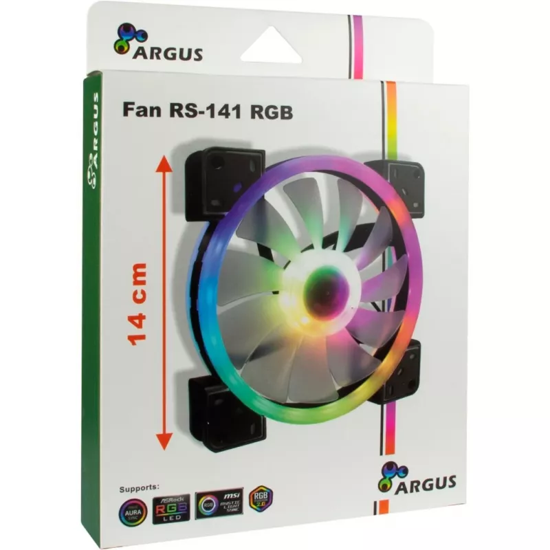 Inter-Tech 88885539 Argus RS-141 RGB ventilador de caja, 140x140x25 mm, 1200 rpm, negro