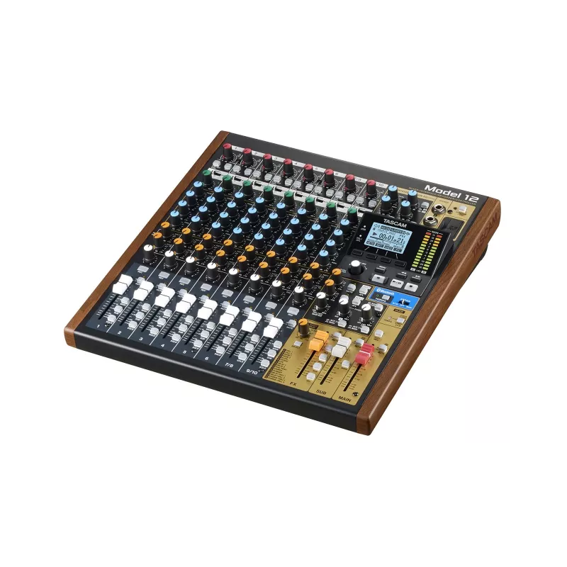 Tascam Model 12 mezclador de 10 canales con grabador de 12 pistas, 20–20000 Hz, negro/madera