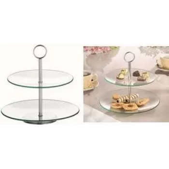 Soporte para tarta de cristal Esmeyer diseño de 2 niveles, modelo 199-618, cristal transparente