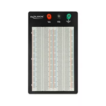 Breadboard DELOCK 18314 — placa de prototipos sin soldadura, metal/plástico, 109×165×1 mm, negro/blanco