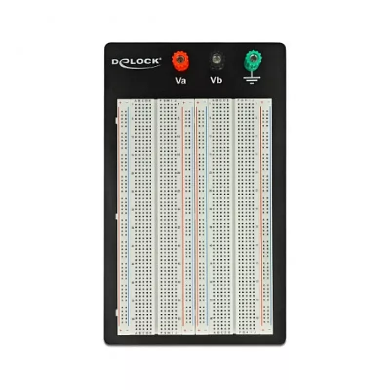 Breadboard DELOCK 18314 — placa de prototipos sin soldadura, metal/plástico, 109×165×1 mm, negro/blanco