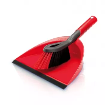 Juego de escoba y recogedor VILEDA 141742 — recogedor de tecnopolímero, mango de plástico, cerdas suaves/duras, negro, orificio para colgar