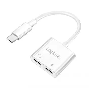 Adaptador de audio USB-C LogiLink USB-C/M a 2x USB-C/H 60W PD blanco