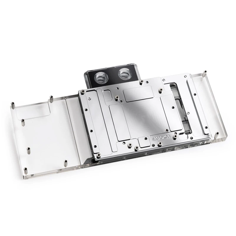Bloque de agua y backplate para GPUs BitsPower BP-VG3090EVXC3 — acrílico, cobre, acero niquelado, 125,4 × 263,7 × 25 mm