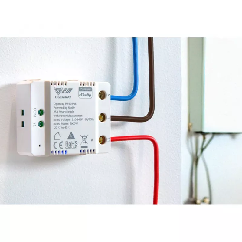 Relé inteligente Shelly Plug & Play PbS Ogemray 25A Relé para grandes electrodomésticos máx 25A Función de medición WLAN Lan BT