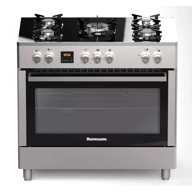 Cocina de gas y eléctrica de pie Ravanson KWGE-K90, 5 zonas de cocción, 90 cm, inox