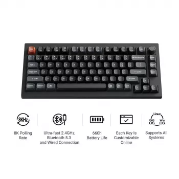 Teclado mecánico Keychron V1 Ultra 8K — formato 75%, QWERTY, Bluetooth, RGB, negro