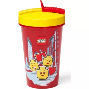 Vaso con pajita Room Copenhagen LEGO Iconic Girl Bright Red 500 ml (rojo/amarillo)