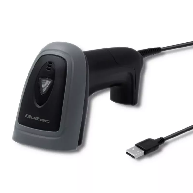 Lector de códigos de barras de mano QOLTEC 50863 — escáner 1D/2D, USB con cable, sensor LED, negro, 5V, cable de 1,8 m