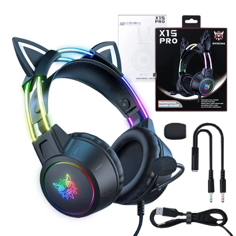 Auriculares Onikuma X15 PRO gaming gato negros