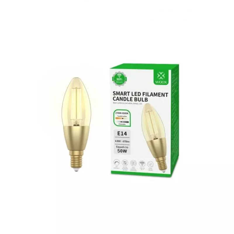 WOOX R5141 Bombilla LED filamento Smart Candle C37, Wi-Fi, E14, 4,9W, 470 lm, blanco cálido 2700K