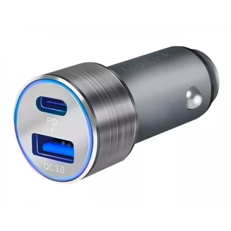Fuente de alimentación para coche LogiLink – 36 vatios – 3 A – PD 3.0, QC 3.0 – 2 puertos de salida (USB, USB-C de 24 pines)