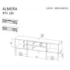 Mueble TV Cama Meble ALMERA 180,5×42×52,5 cm nogal/cashmere con chimenea negra
