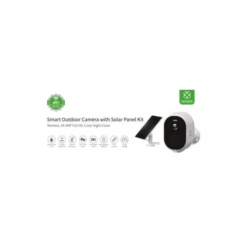 WOOX R4253-W Cámara exterior inteligente, Wi-Fi 2,4 GHz, 2K, F2.0 1/2,8 4 megapíxeles, H92°/ V66° / D128°