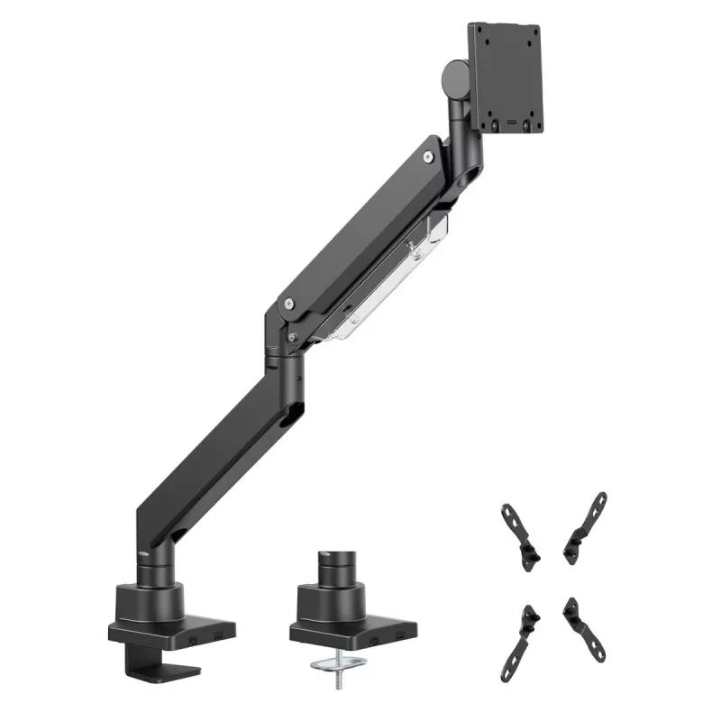 Maclean MC-968 Soporte de monitor de doble brazo con muelle de gas 17-57 27 kg Carga pesada Estable Totalmente articulado Soporte Máx VESA 200x200