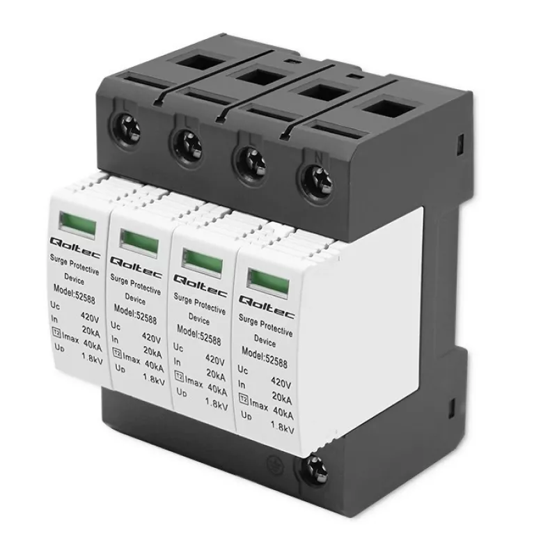 Protector contra sobretensiones QOLTEC 52588 AC 4P 420V T2 C — pararrayos AC de 4 polos, 420 V, Tipo 2