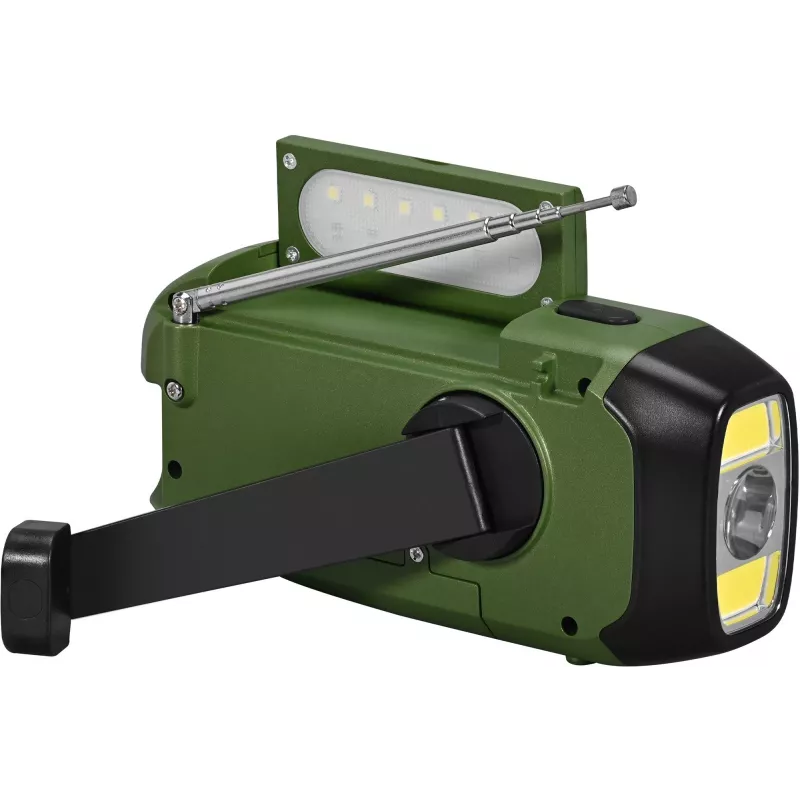 Radio portátil FM/AM SENCOR SRD1000SCLGR con Bluetooth, carga solar/manivela/USB-C, batería de 2000 mAh, IPX4, luces LED