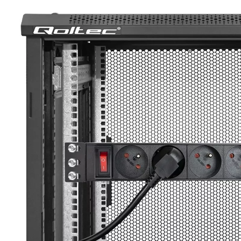 PDU de aluminio Qoltec para RACK de 10'' | 1U | 16A | 4xFRENCH | 1,8m
