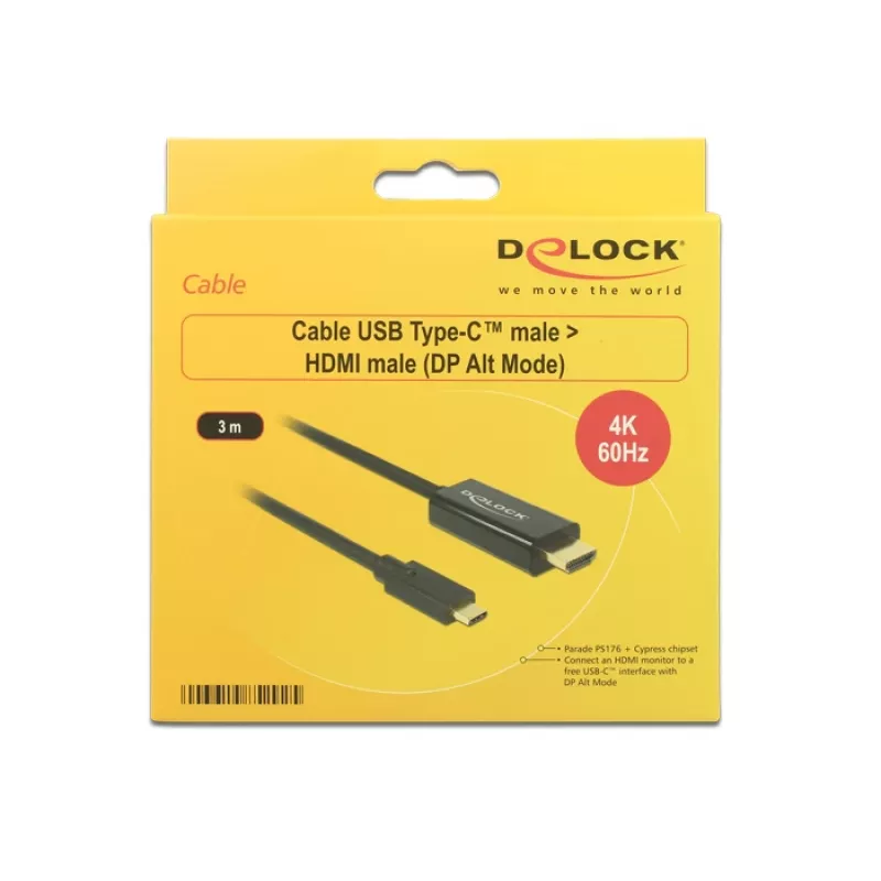 Adaptador de cable de vídeo DeLOCK 85292 USB Type-C a HDMI 3m Negro
