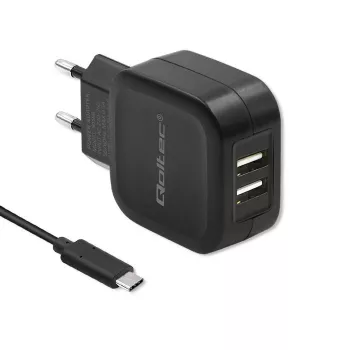Qoltec 50188 Cargador para dispositivos móviles Portátil, Smartphone, Smartwatch, Tablet, Teléfono, Universal Negro AC, DC Interior