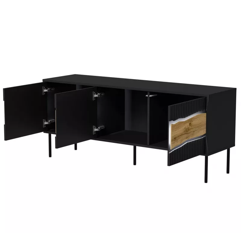 Mueble TV cama meble INSERTO 3D 143,5x40x61,5 cm negro con LED, parte superior de aglomerado