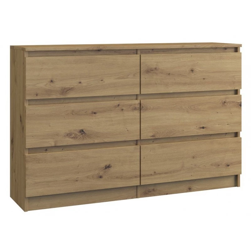 Cómoda Top e shop M6 120 ARTISAN, acabado roble, 6 cajones, 1200×300×770 mm