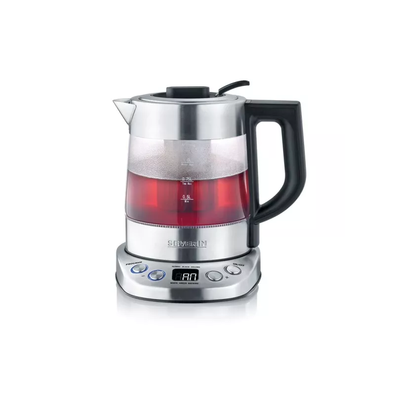 Hervidor eléctrico SEVERIN 1 L 2200 W vidrio y acero inoxidable, 5 ajustes de temperatura, indicador LED