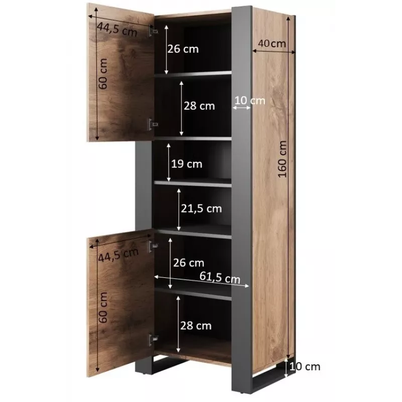 Estantería WOOD 65x40x170,5 roble Wotan + antracita