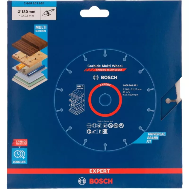 Disco de corte Bosch EXPERT Carbide MultiWheel 180 mm Ø, orificio 22,23 mm