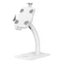 Soporte de mostrador de escritorio Manhattan (antirrobo) para tablet y iPad, universal, rotación 360°, inclinación +20° a -110°, blanco, con cerradura, soporte de mostrador para tablets de 7,9 inch a 11 inch, pinzas extensibles: altura 200 a 246 mm/ancho 129 a 181 mm, garantía de por vida