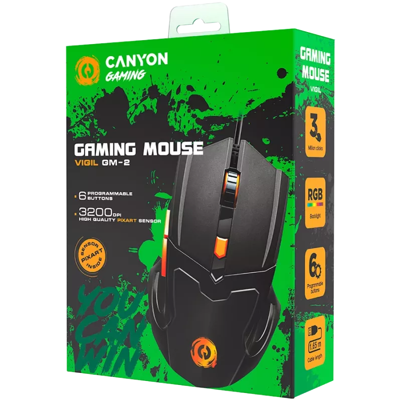 CANYON Ratón Vigil GM-2 RGB 6 botones con cable Negro