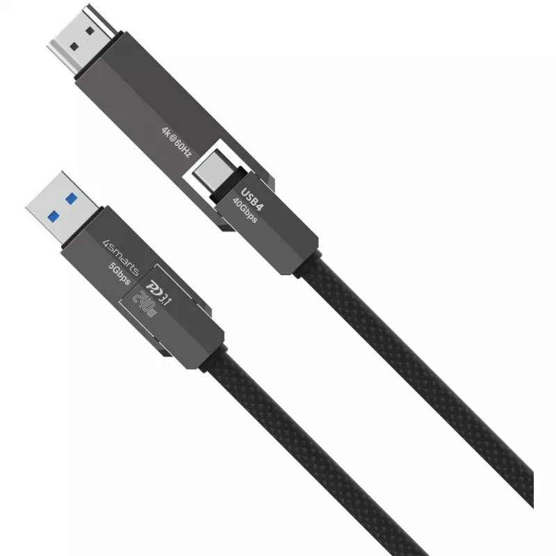 Cable USB4 a HDMI 4smarts ComboCord 240W 1,5 m – USB4 a HDMI, alimentación de 240W, longitud 1,5 m