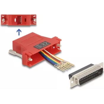 DeLOCK 67115 Kit de montaje D-Sub de 25 pines macho a RJ45 hembra, rojo