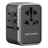 Vention adaptador de viaje y cargador GaN de 65 W, 2x USB-A 2x USB-C, negro