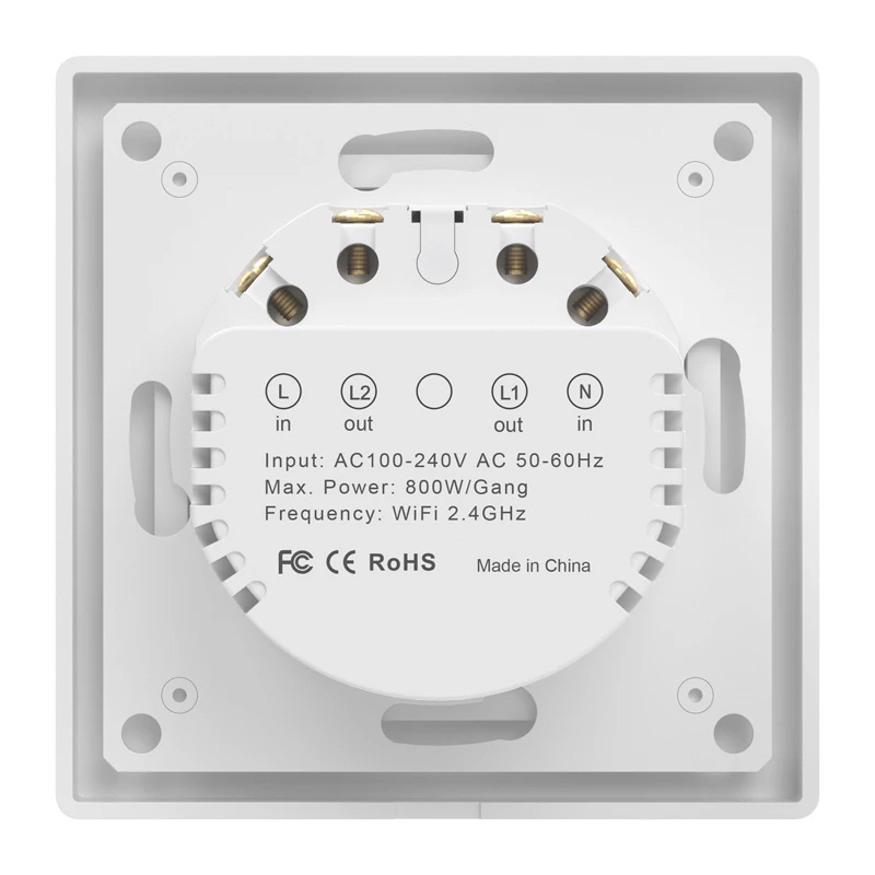 Interruptor de luz táctil WiFi de pared Avatto TS20-EU-W2 — 2 gang, blanco