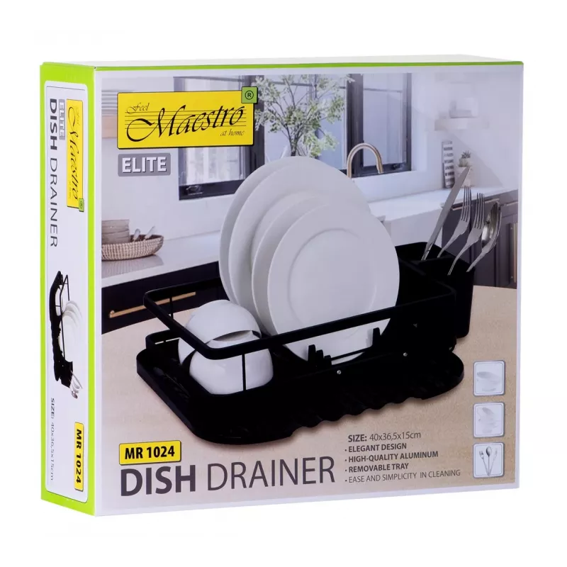 Escurridor de platos Maestro MR-1024, 40 cm, estructura de aluminio, diseño de un nivel, bandeja de goteo
