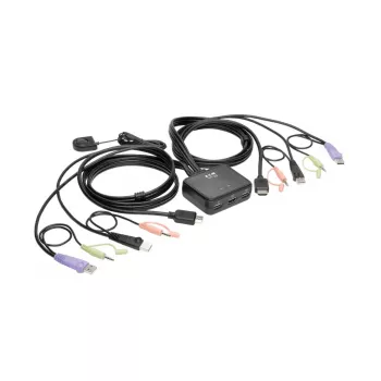 Eaton Tripp Lite series conmutador KVM USB/HD de 2 puertos con audio/vídeo, cables y uso compartido de periféricos USB - Conmutador KVM/audio/USB - 2 x KVM/audio/USB - 1 usuario local - Sobremesa