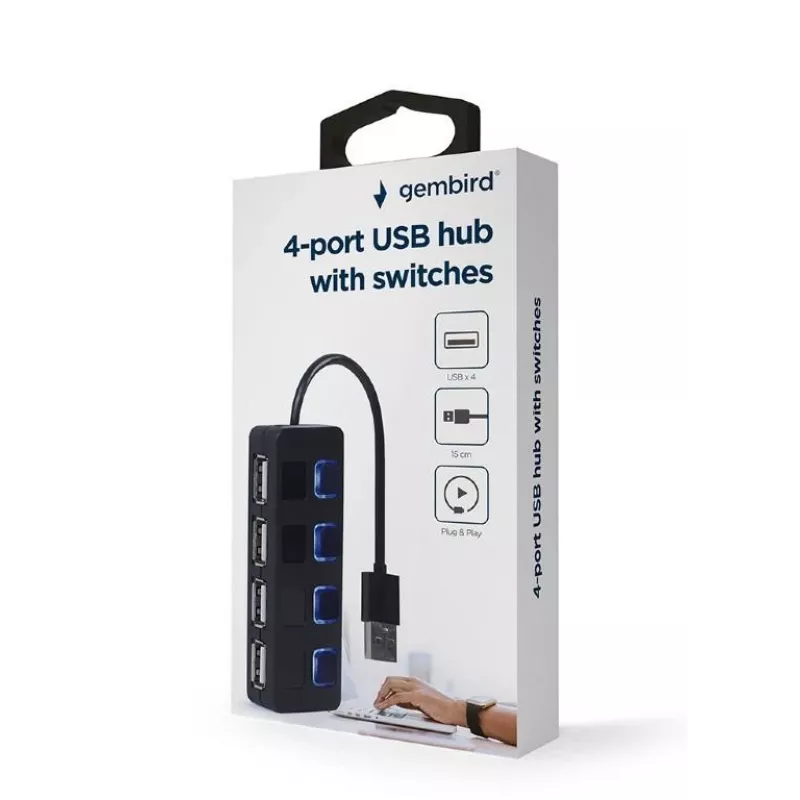 Hub de interfaz USB 2.0 Gembird UHB-U2P4-05 con 4 puertos USB