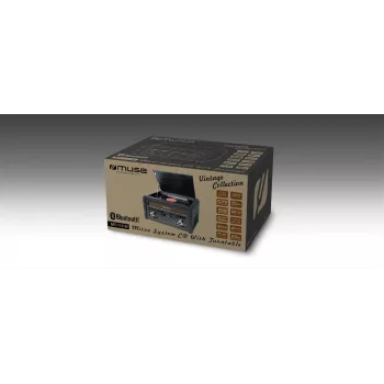 Tocadiscos muse MT-115 W — negro/dorado, 33-45-78 rpm, brazo de lectura en J, control de volumen giratorio, 240V AC