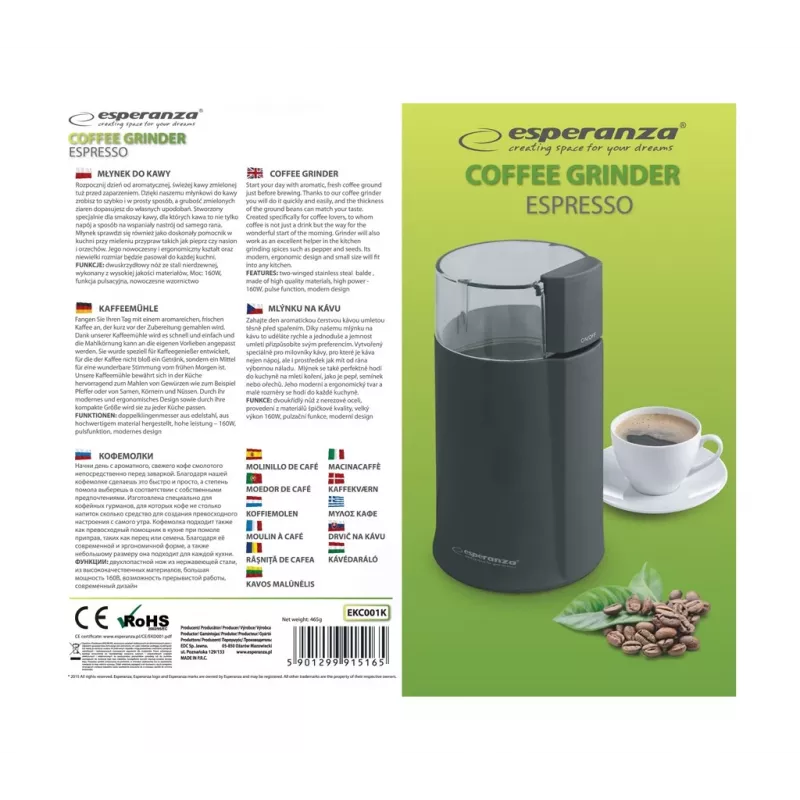 Esperanza EKC001K Molinillo de café Negro 160 W