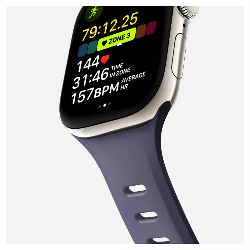 Correa Nomad Tempo Band morada de goma, compatible con smartwatch, 18 mm de ancho, muñeca 135–175 mm