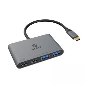 Hub multipuerto Akasa 4 puertos USB-C USB 3.2 Gen 2 con conector macho y puerto de carga rápida - cable - digital/datos